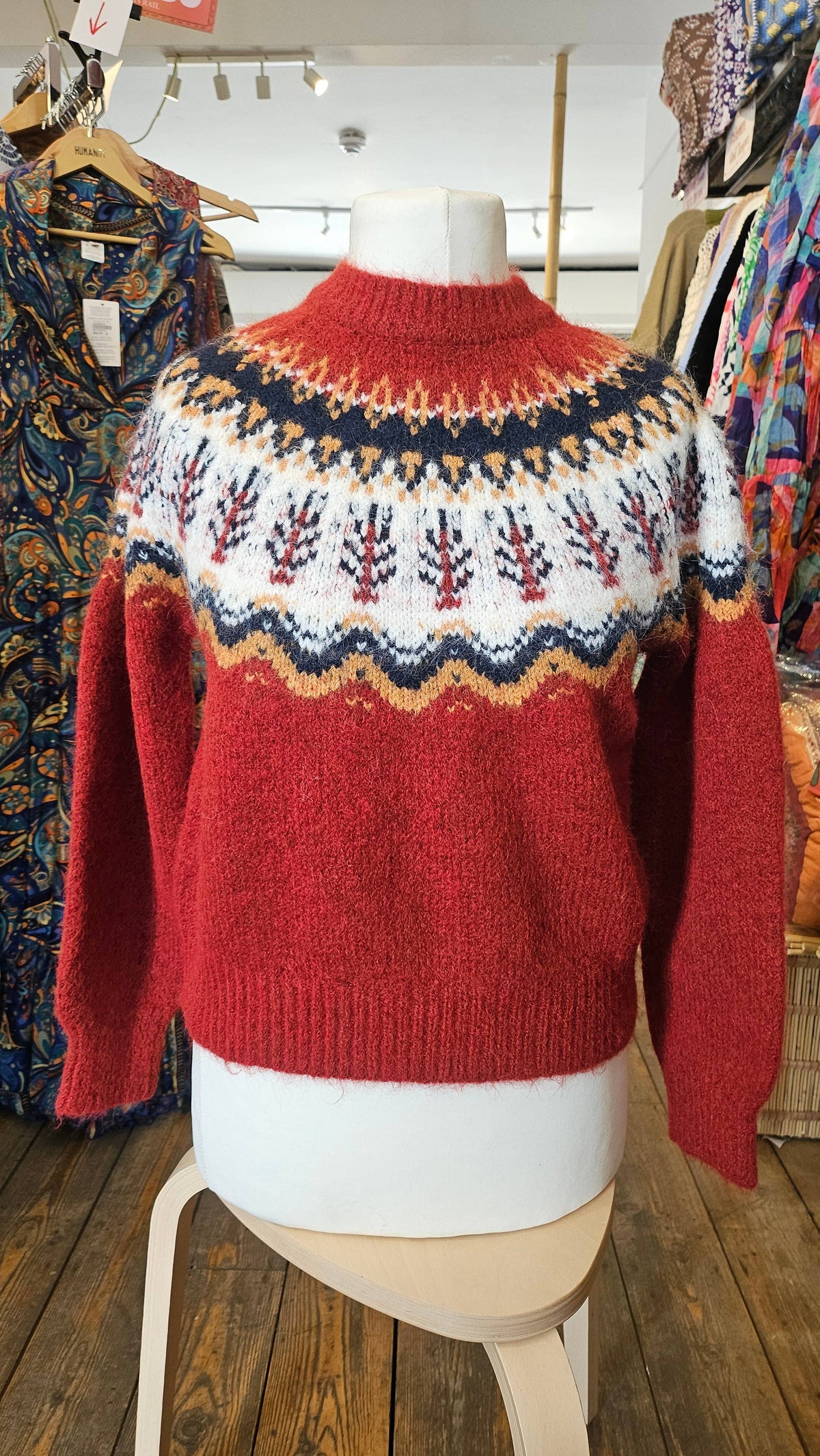 Artisans of Humanity - Cashmere Blend Nordic Fair Isle Yoke Jumper | Rust Red
