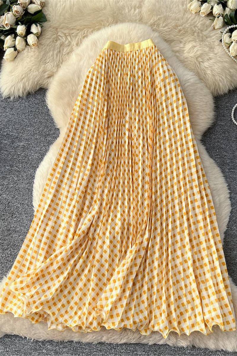 Mccolin - Checkered Flowing Maxi Skirt: COFFEE / One Size