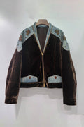 Mccolin - Embellished Denim Patch Velvet Jacket: COFFEE / One Size