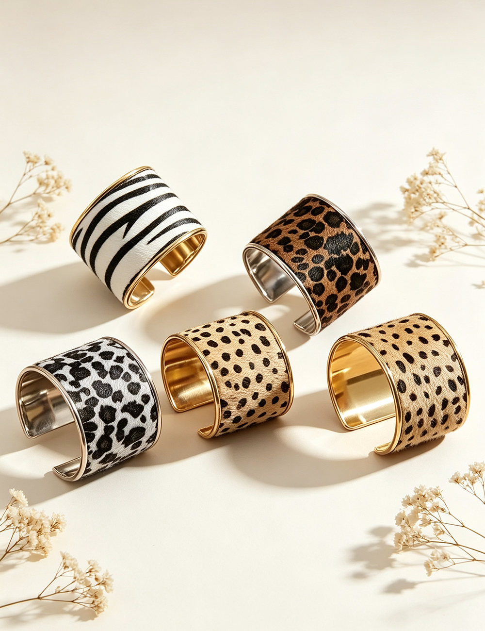 Sweetkama - Ladies Punk Animal Print Metal Wide Cuff Bracelet: Zebra / F