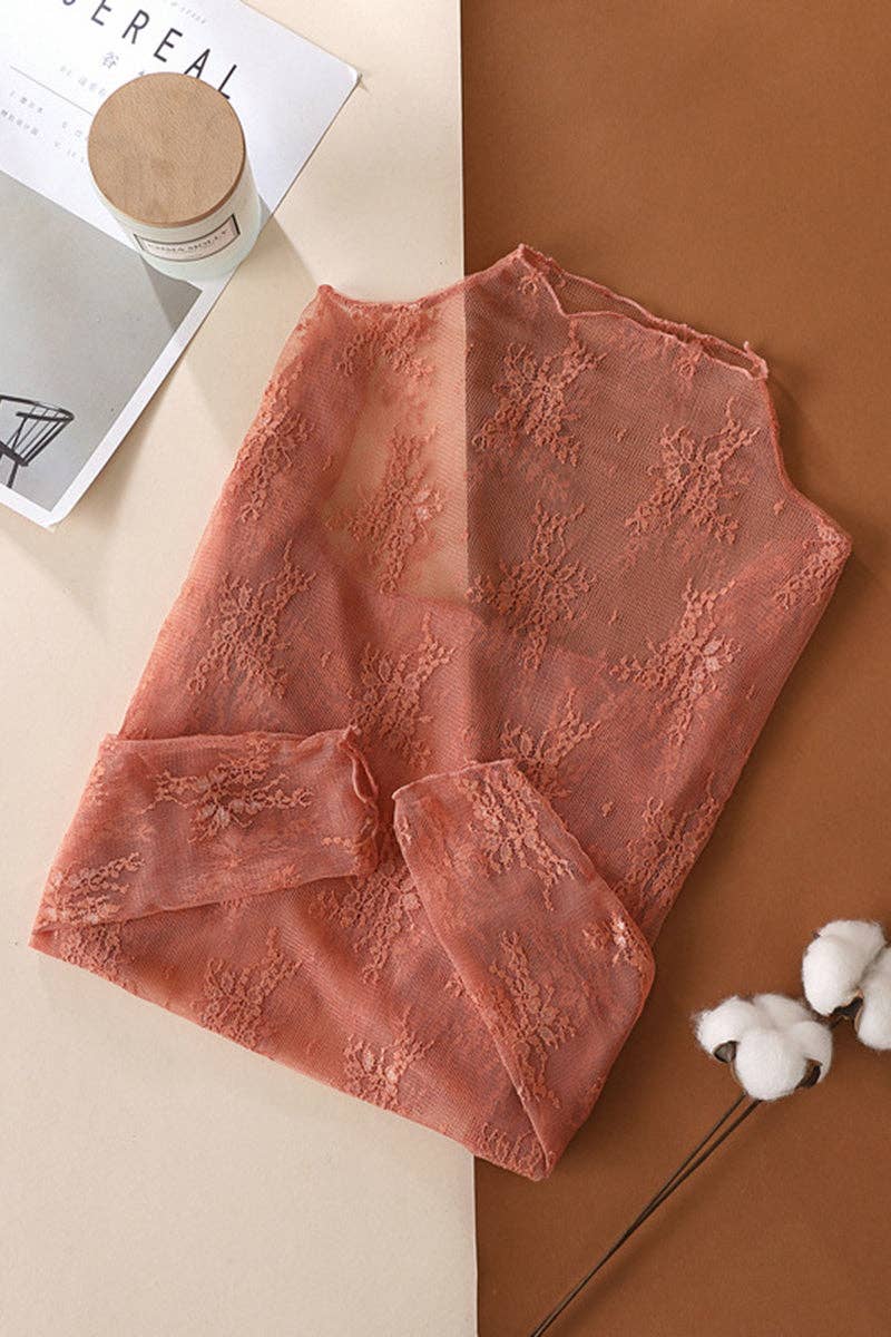 Mccolin - Elegant Lace Floral Blouse: BEIGE / L