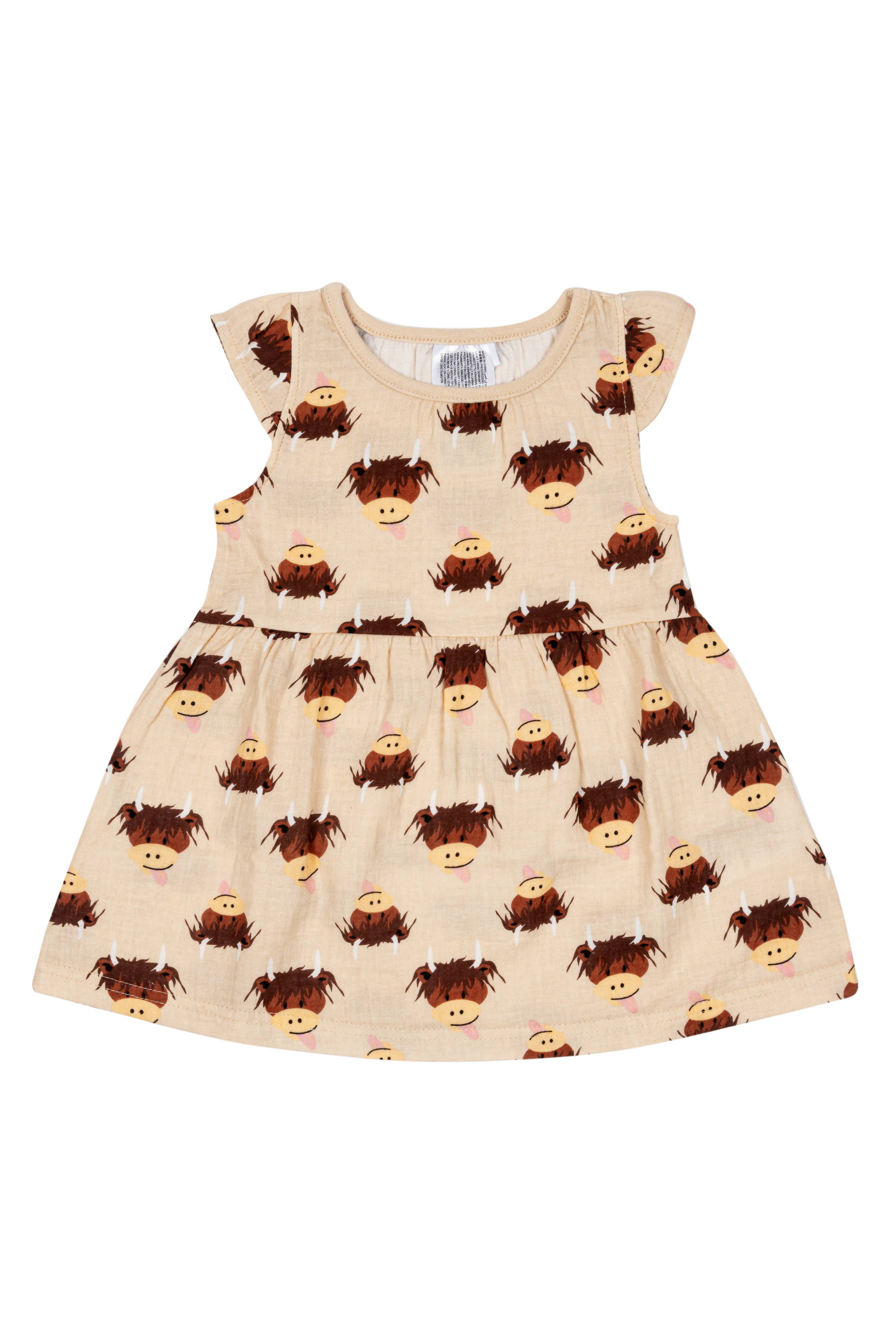 Blade and Rose Limited - Neutral Highland Cow Summer Dress: 3-4 Years / Dress