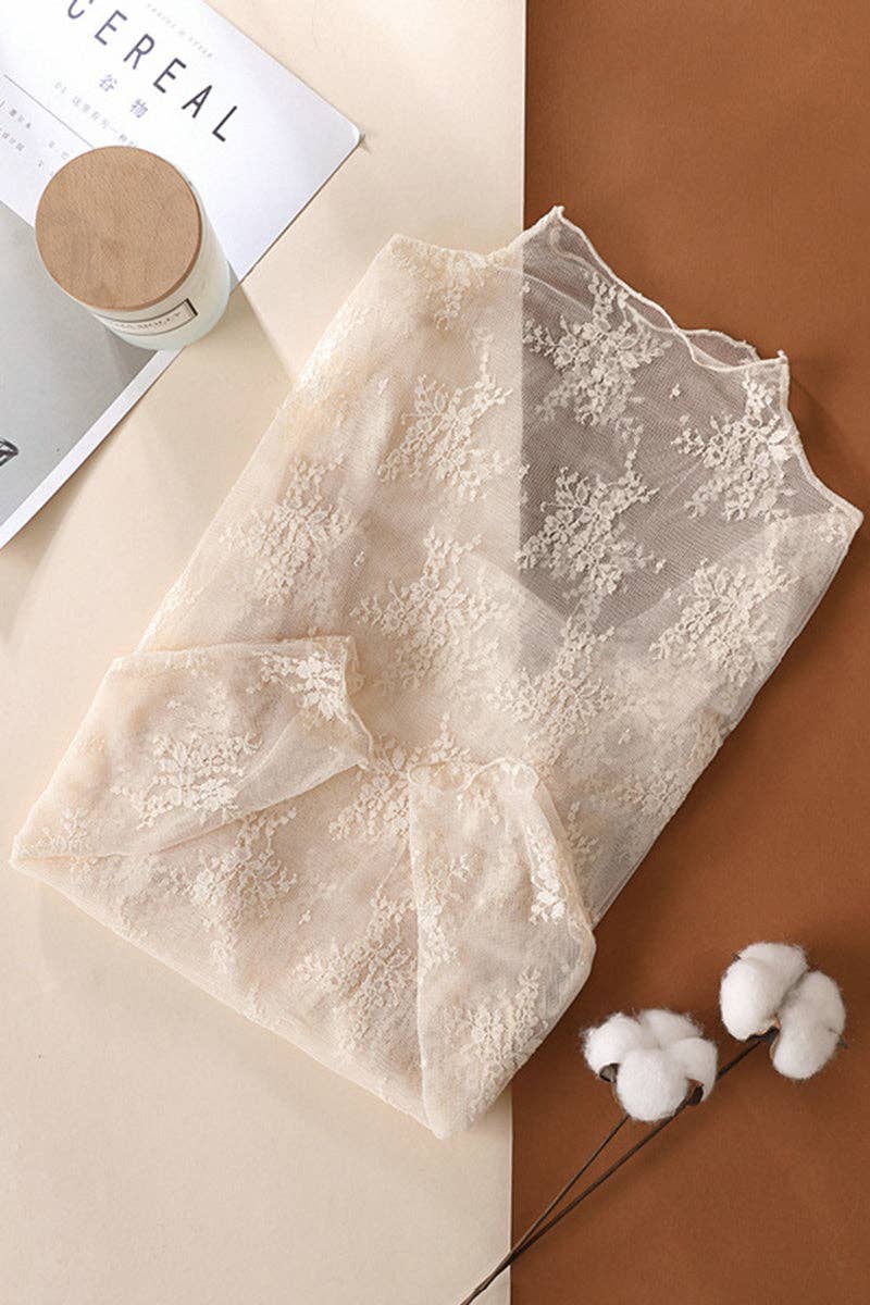 Mccolin - Elegant Lace Floral Blouse: COFFEE / M