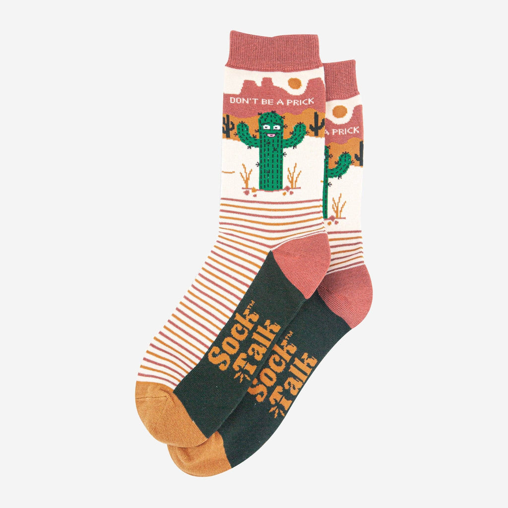 Sock Talk - Men's Combed Cotton Crew Socks- Cream, Prickly Cactus: UK 7-11 | EU 40.5-46 | US 8-12