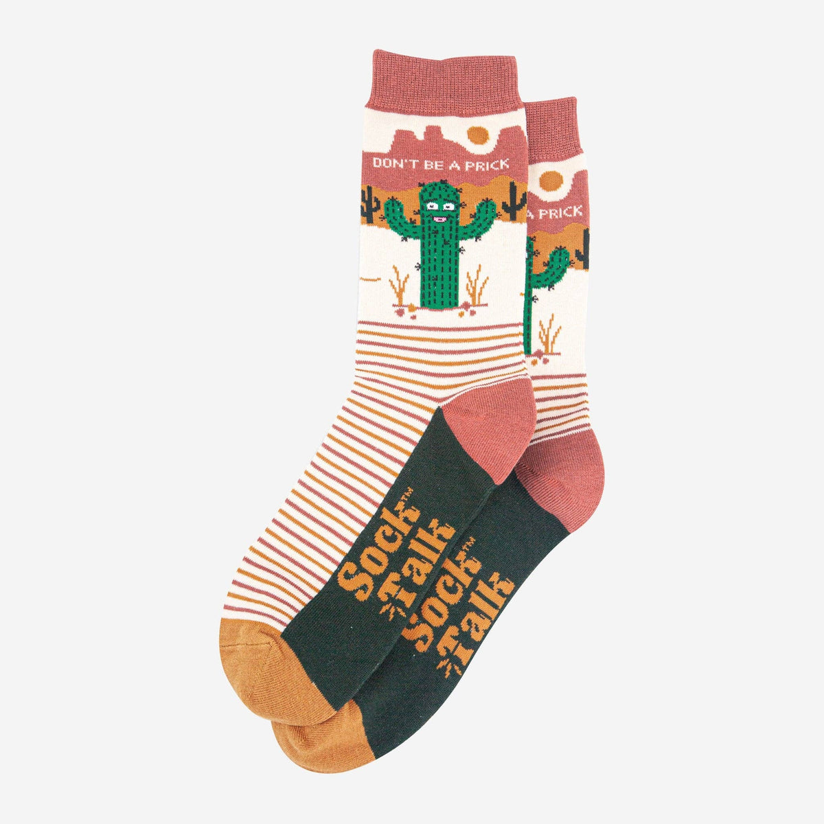 Sock Talk - Men's Combed Cotton Crew Socks- Cream, Prickly Cactus: UK 7-11 | EU 40.5-46 | US 8-12