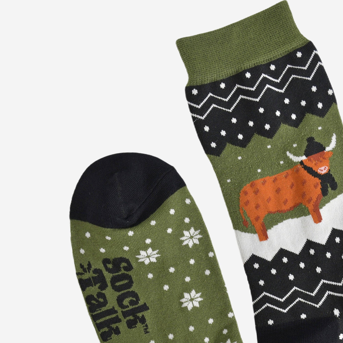 Sock Talk - Men's Bamboo Socks - Green/Black, Winter Highland Cow: UK 7-11 | EU 40.5-46 | US 8-12