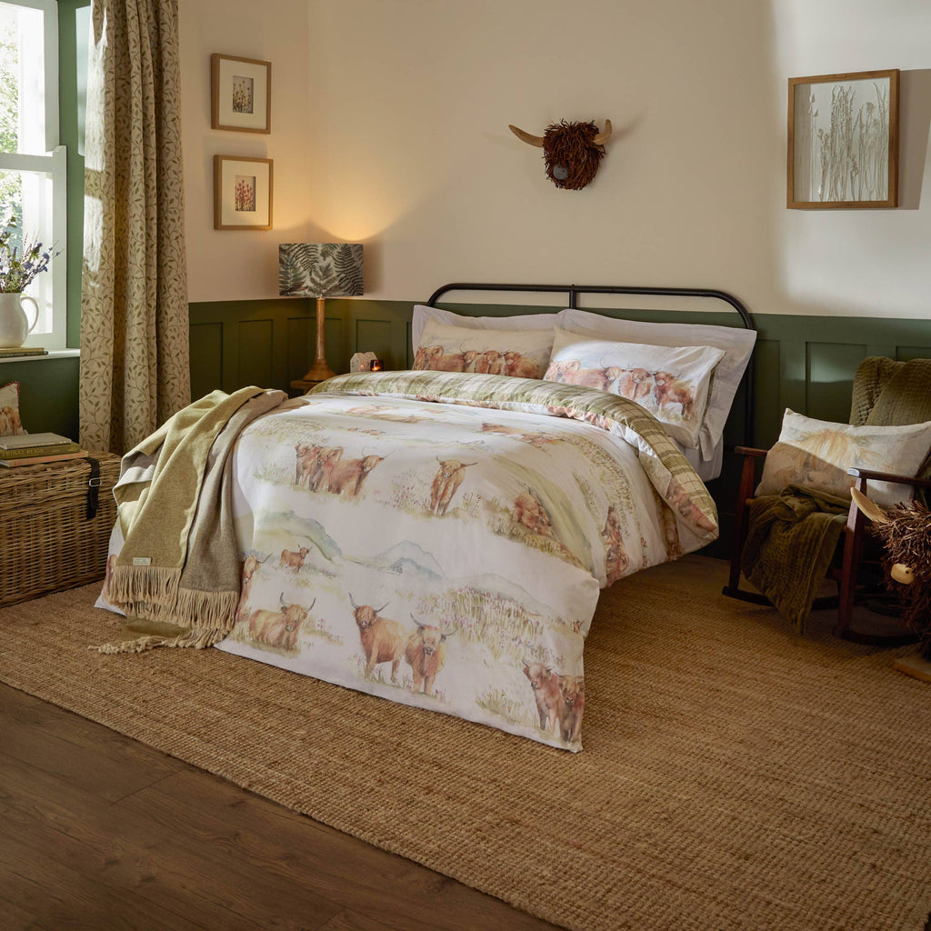 Riva Home - Highland Cattle 100% Cotton Reversible Duvet Cover Set Multi: Multicolour / Double