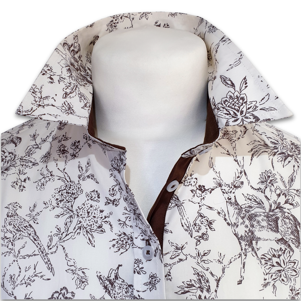 Salamander Shirts Ltd - Grenouille Brown Countryside Sketch Print Cotton Shirt: S
