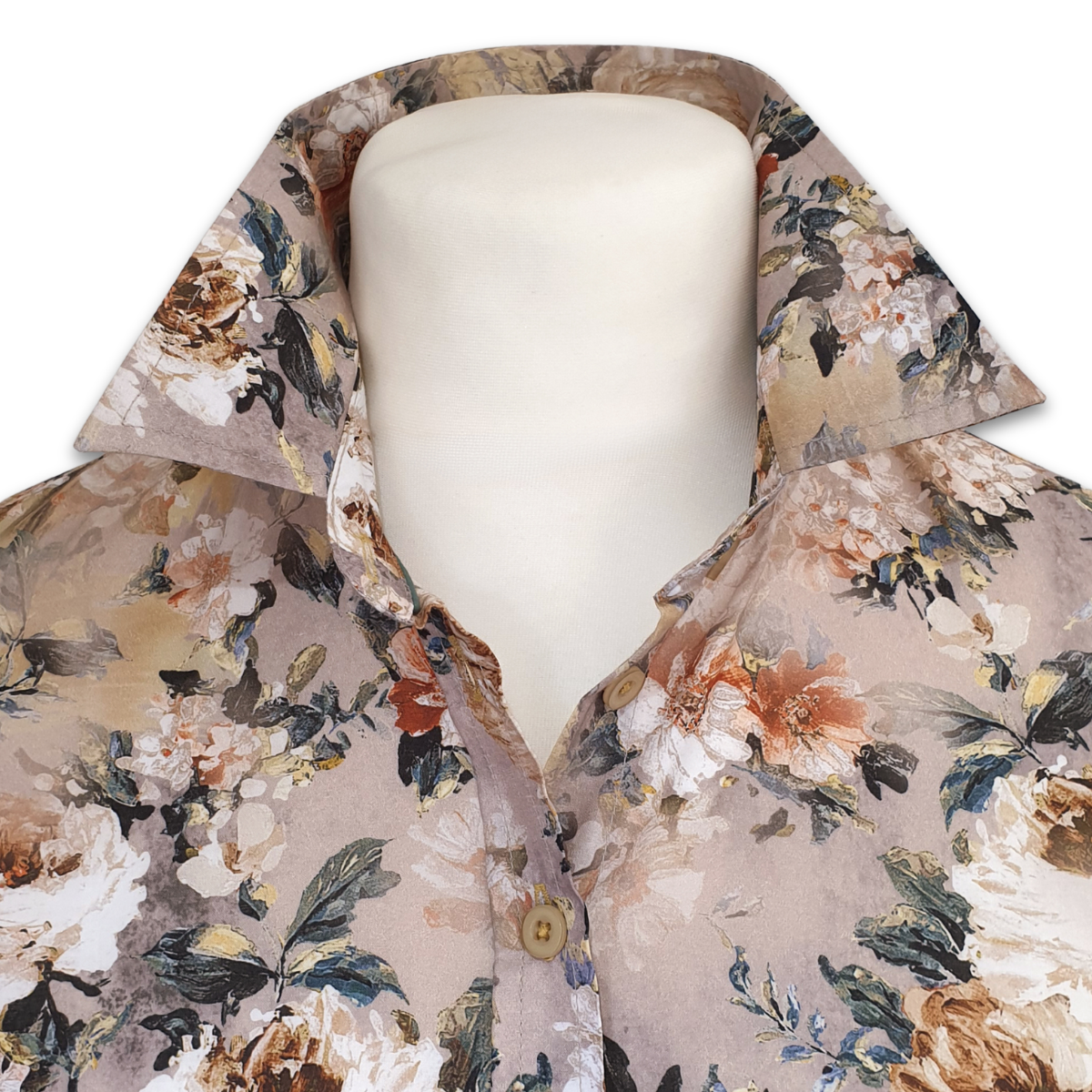 Salamander Shirts Ltd - Grenouille Ladies Taupe & White Floral Print Cotton Shirt: 40