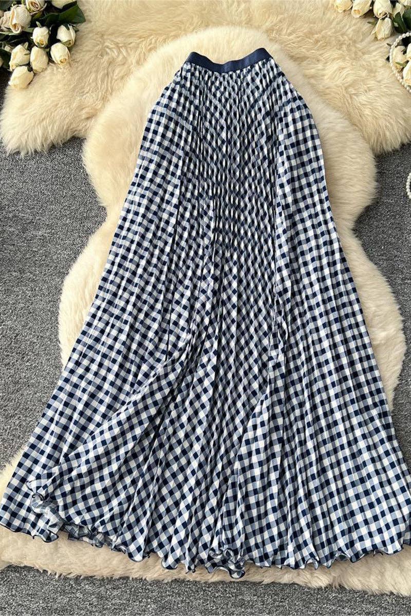 Mccolin - Checkered Flowing Maxi Skirt: COFFEE / One Size