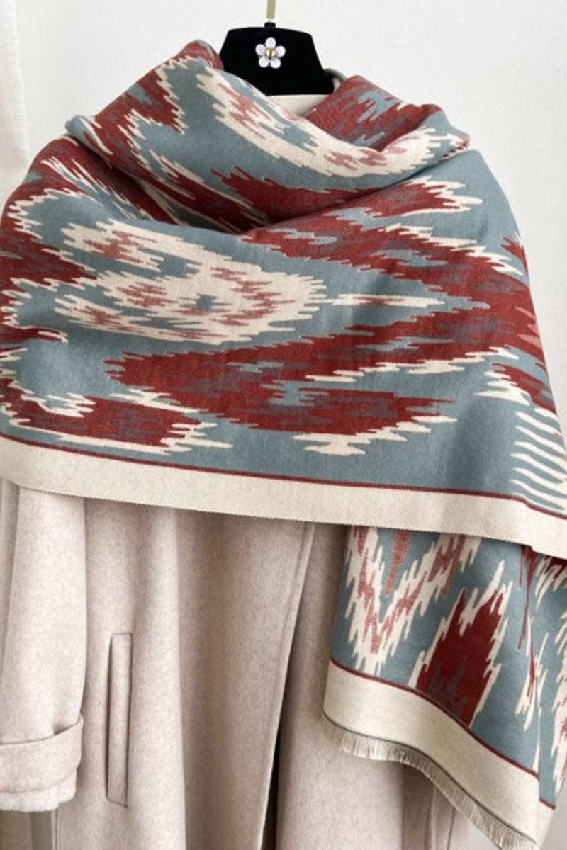 Mccolin - Print Toggle Front Cape Cardigan: BLUE / One Size