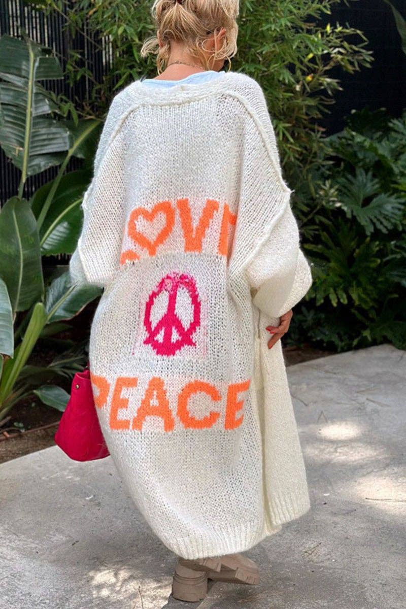 Mccolin - Love & Peace Graphic Cardigan: ORANGE / LXL