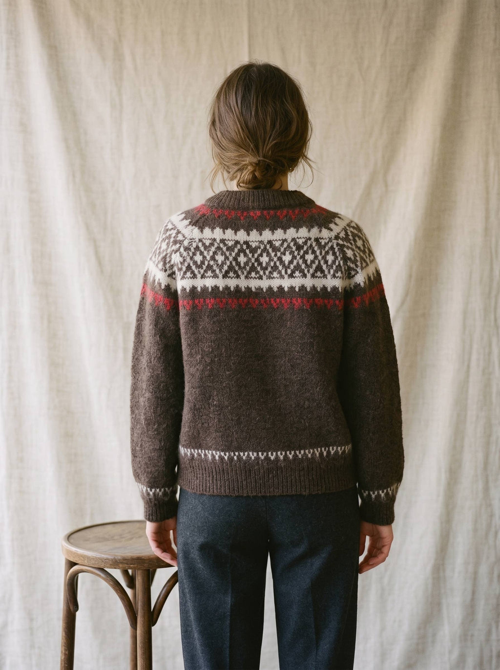 Artisans of Humanity - Cashmere Blend Fair Isle Toggle Cardigan | Chocolate Brown |