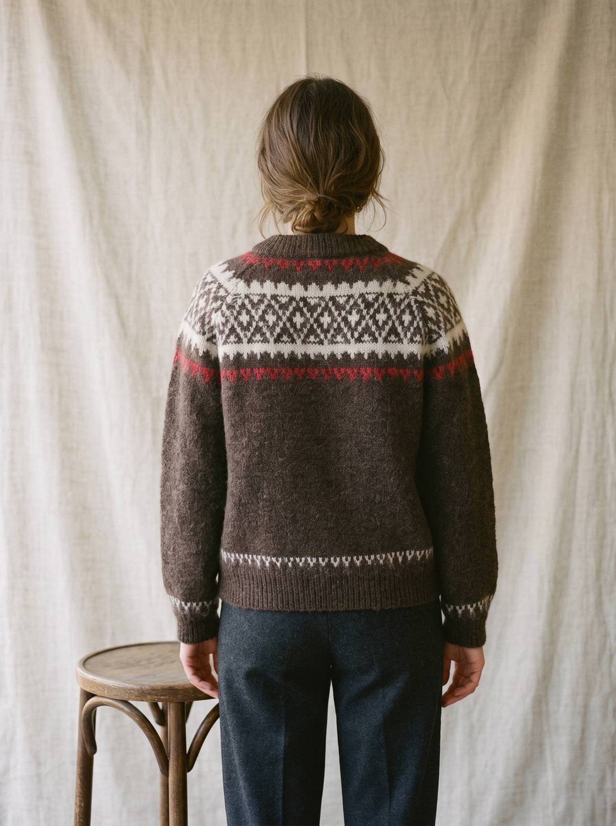 Artisans of Humanity - Cashmere Blend Fair Isle Toggle Cardigan | Chocolate Brown |