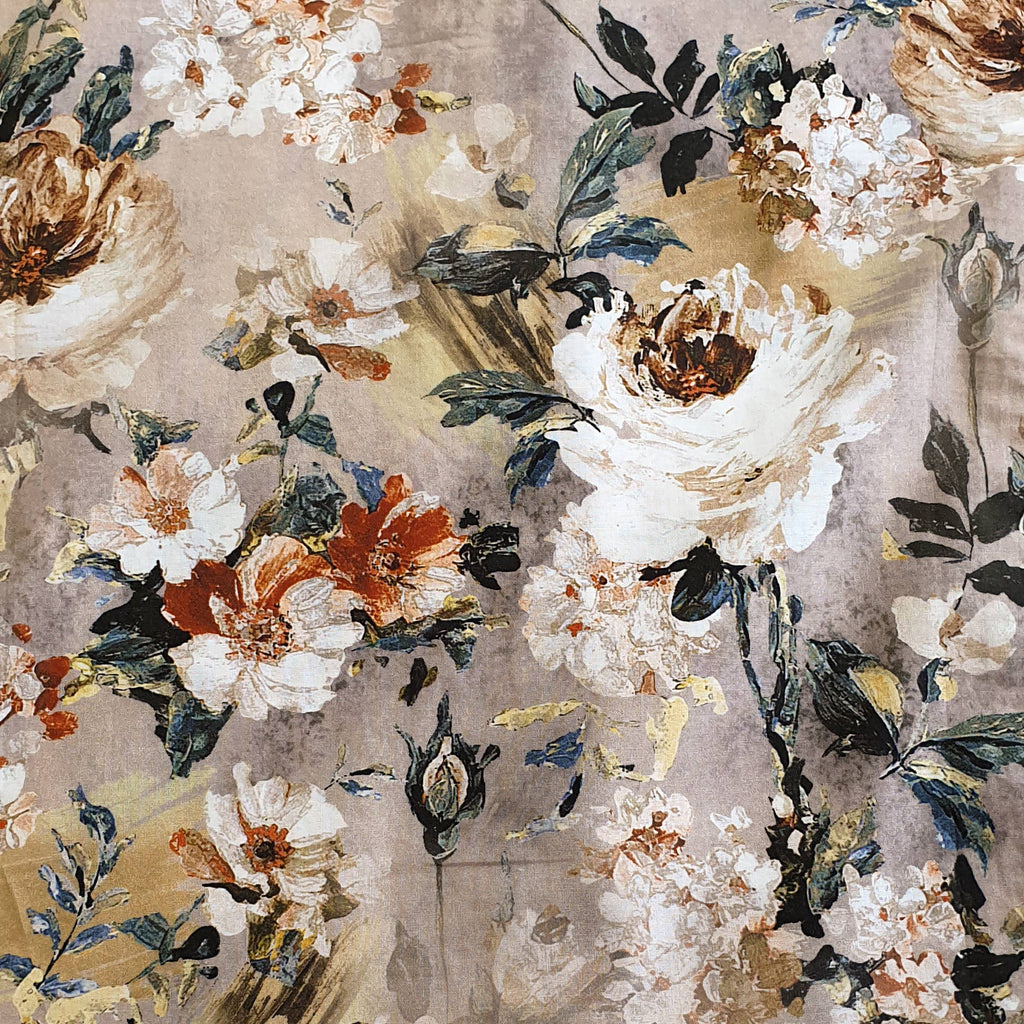 Salamander Shirts Ltd - Grenouille Ladies Taupe & White Floral Print Cotton Shirt: 42