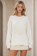 Lucy Sparks - Pearl & Fringe Detail Knit Jumper: White