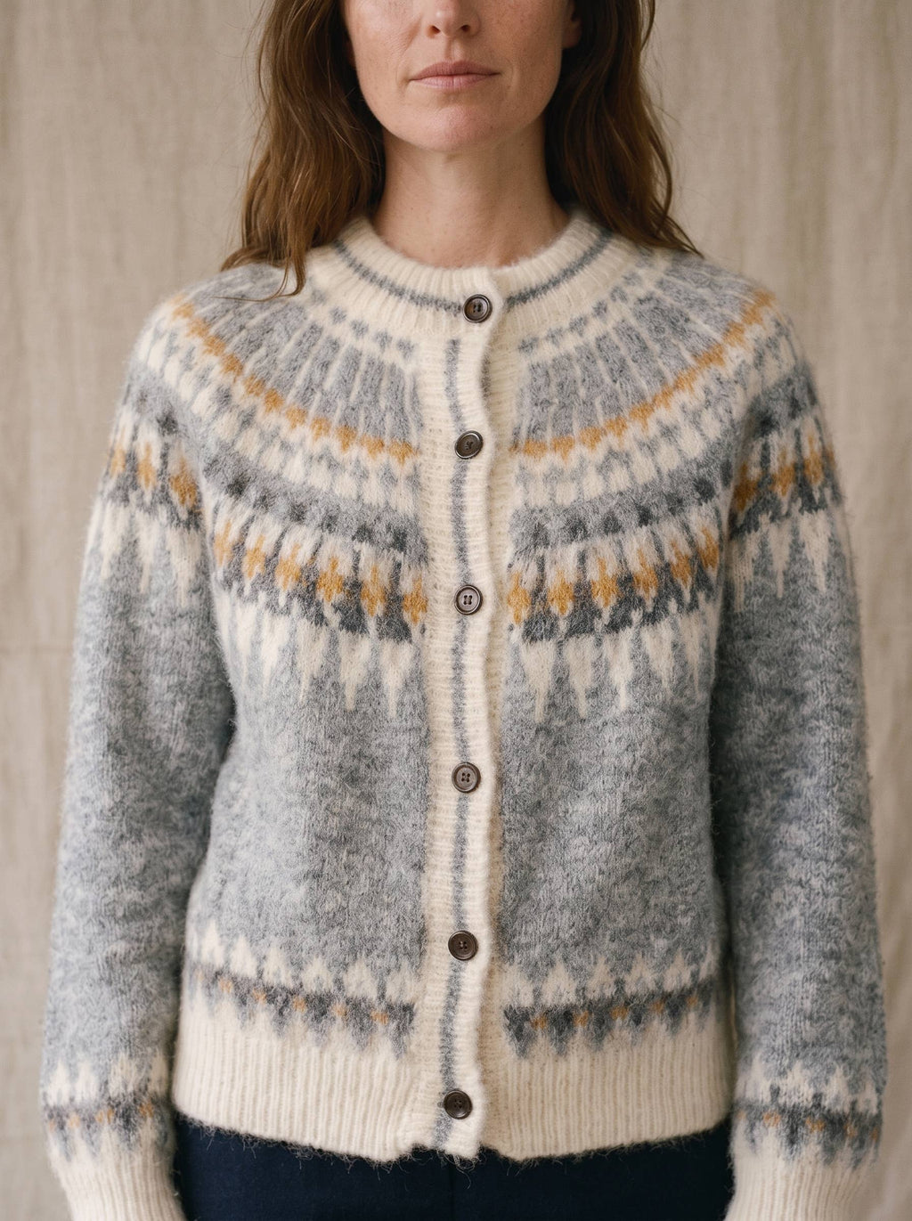 Artisans of Humanity - Cashmere Blend Fair Isle Button-Up Cardigan | Light Blue