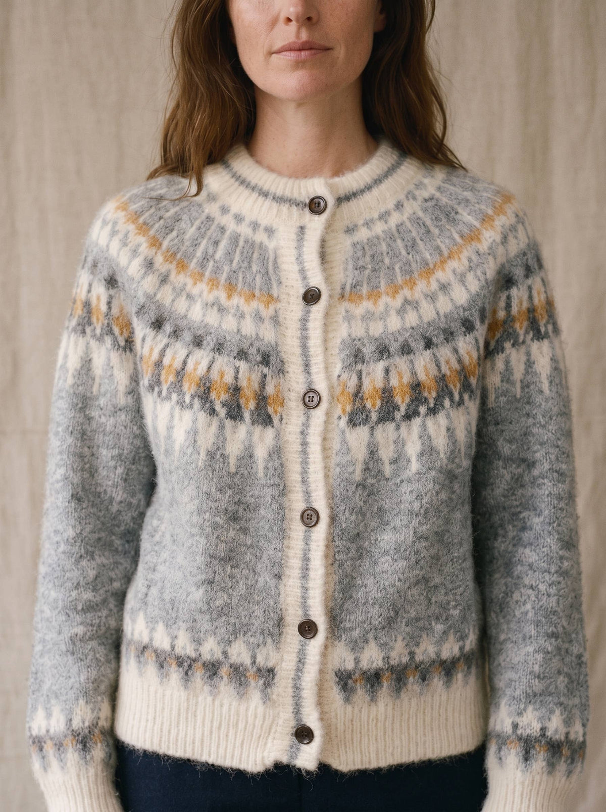 Artisans of Humanity - Cashmere Blend Fair Isle Button-Up Cardigan | Light Blue