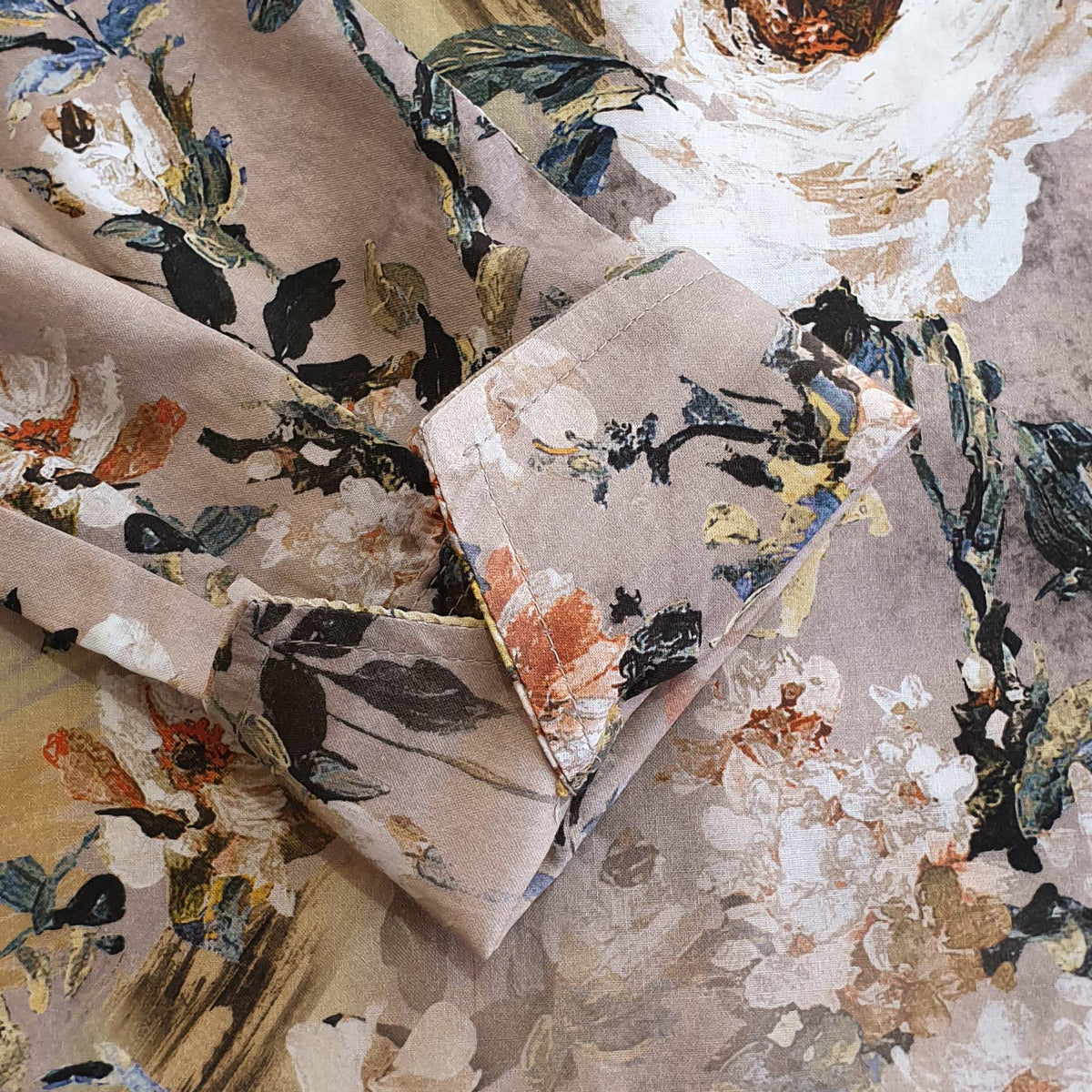 Salamander Shirts Ltd - Grenouille Ladies Taupe & White Floral Print Cotton Shirt: 38
