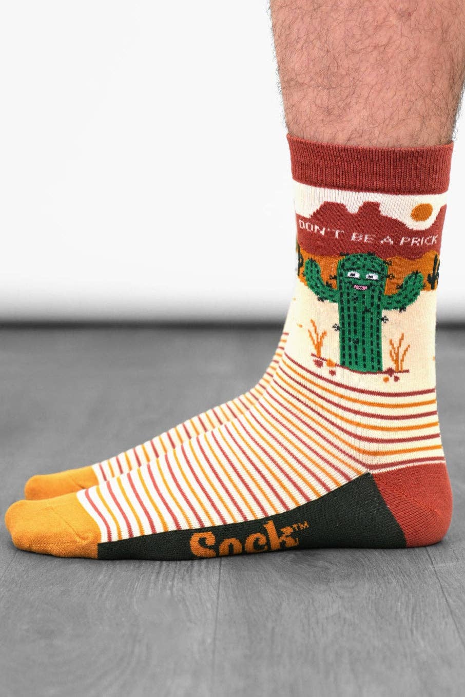 Sock Talk - Men's Combed Cotton Crew Socks- Cream, Prickly Cactus: UK 7-11 | EU 40.5-46 | US 8-12