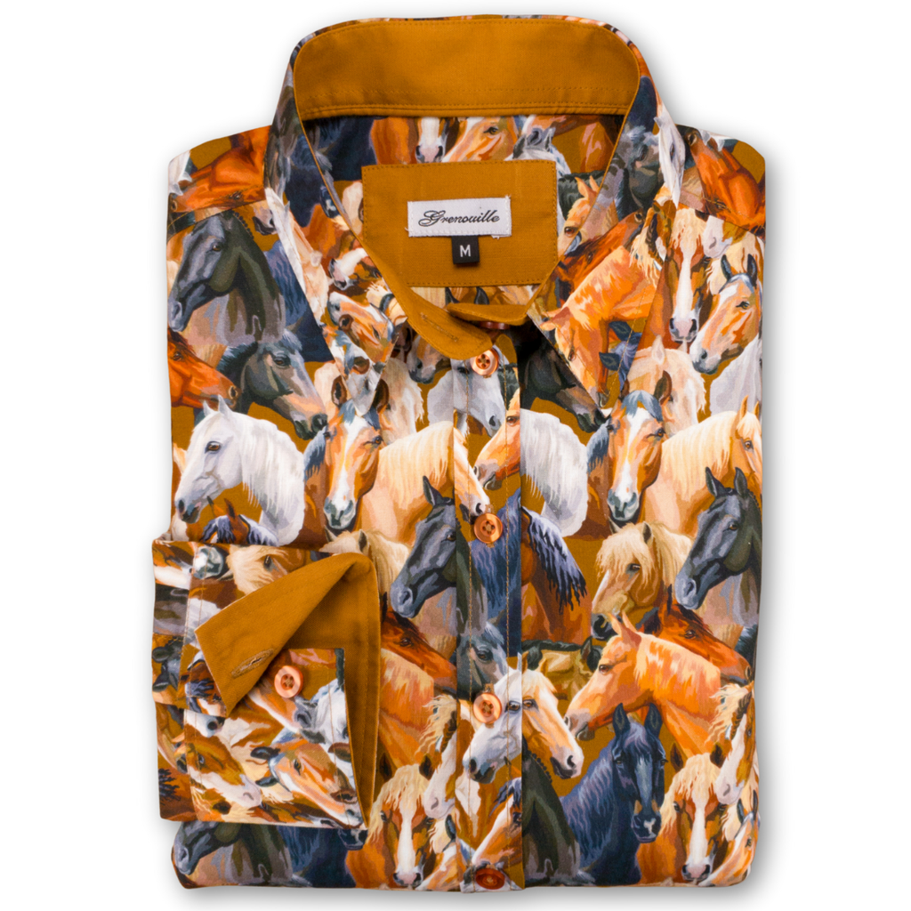 Salamander Shirts Ltd - Grenouille Ladies Beige & Brown Horse Print Shirt: M