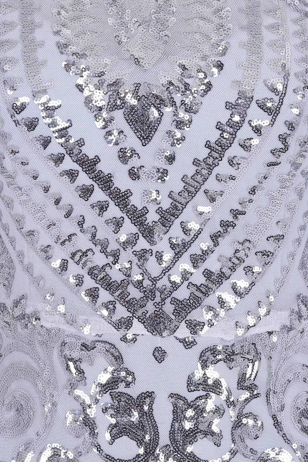 Nazz Collection Clothing Ltd - Magic Vip Silver Luxe Tassel Fringe Sequin Embellished Illusion Maxi Dress: 10