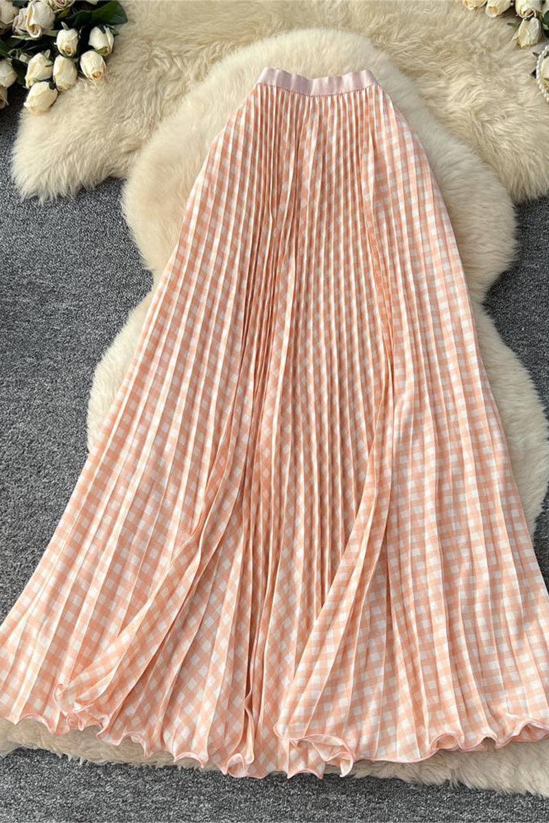 Mccolin - Checkered Flowing Maxi Skirt: RED / One Size