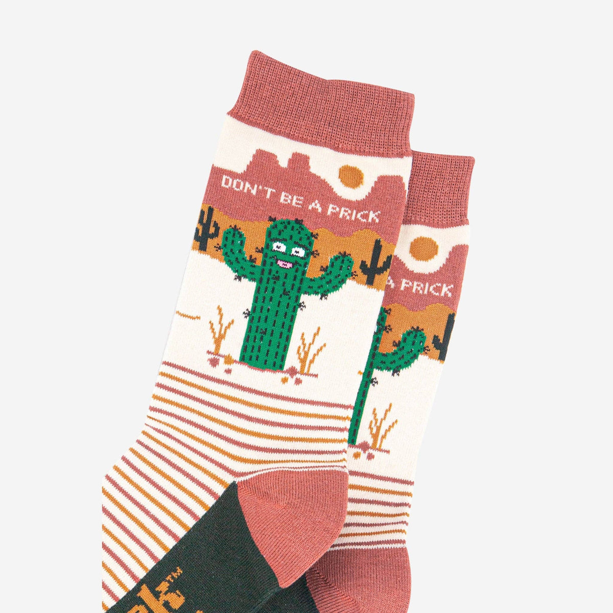 Sock Talk - Men's Combed Cotton Crew Socks- Cream, Prickly Cactus: UK 7-11 | EU 40.5-46 | US 8-12