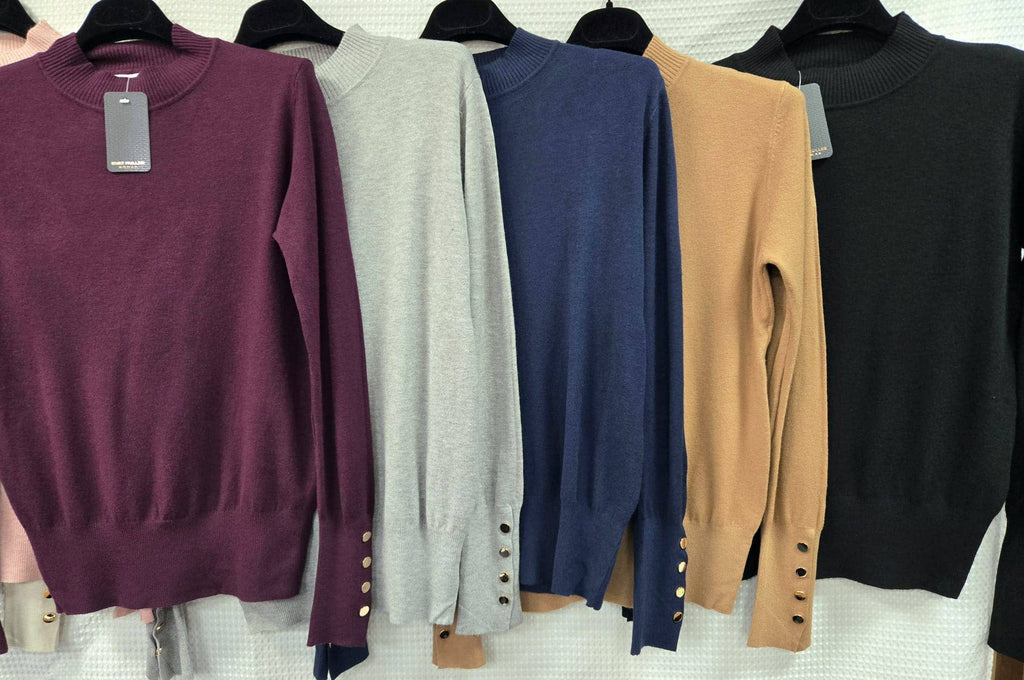Kurt Muller - Gold Button Soft Turtle Neck Fine Knit: Camel
