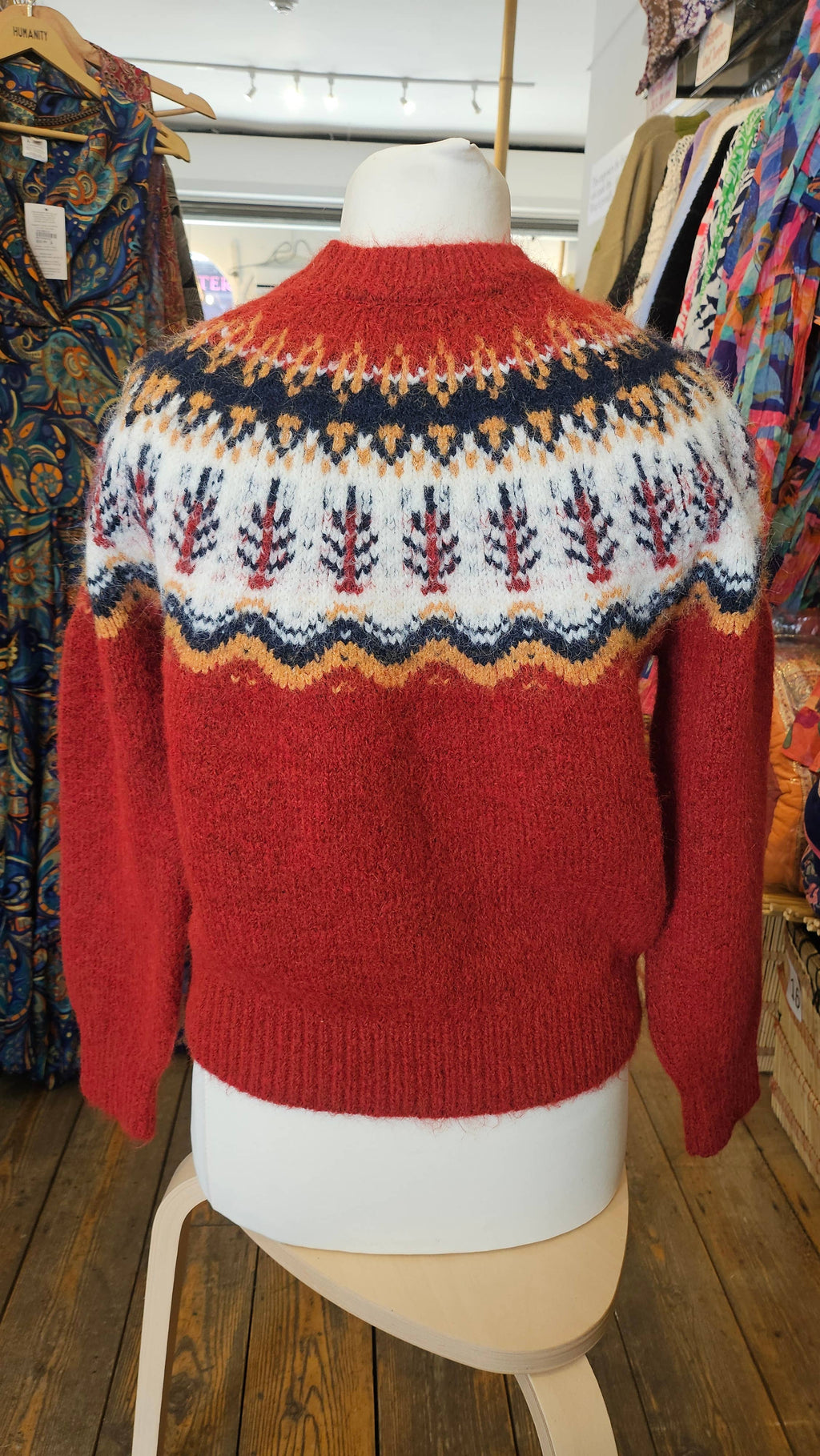 Artisans of Humanity - Cashmere Blend Nordic Fair Isle Yoke Jumper | Rust Red