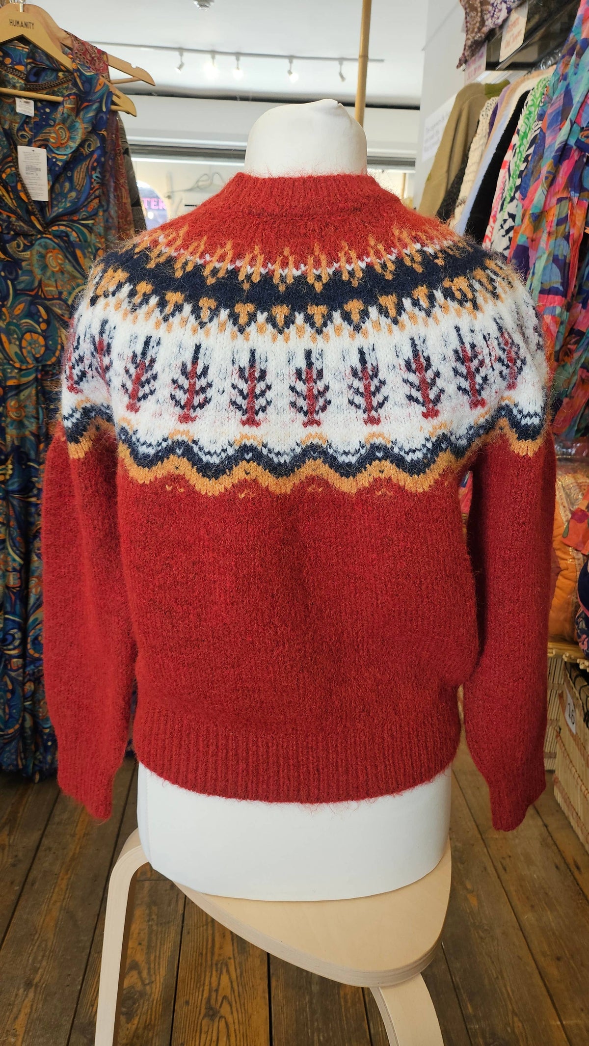 Artisans of Humanity - Cashmere Blend Nordic Fair Isle Yoke Jumper | Rust Red