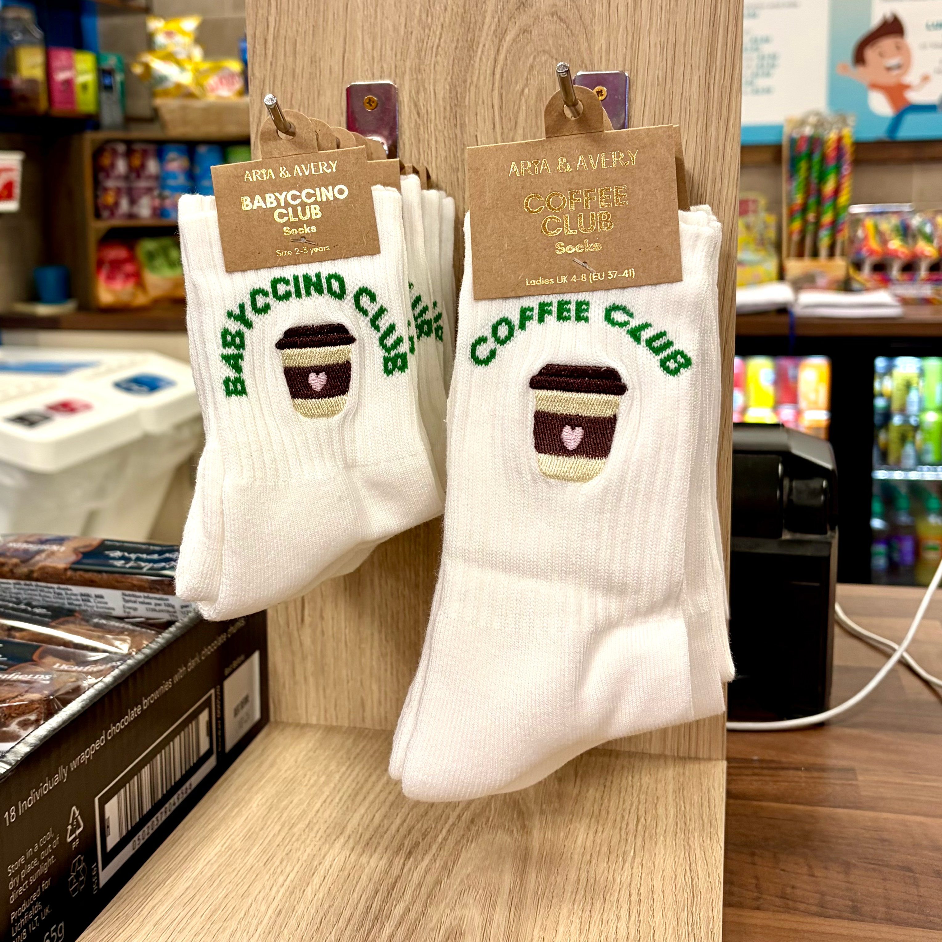 Aria & Avery - Matching Mummy & Mini Coffee Club Socks: Womens Coffee Club UK 4-8