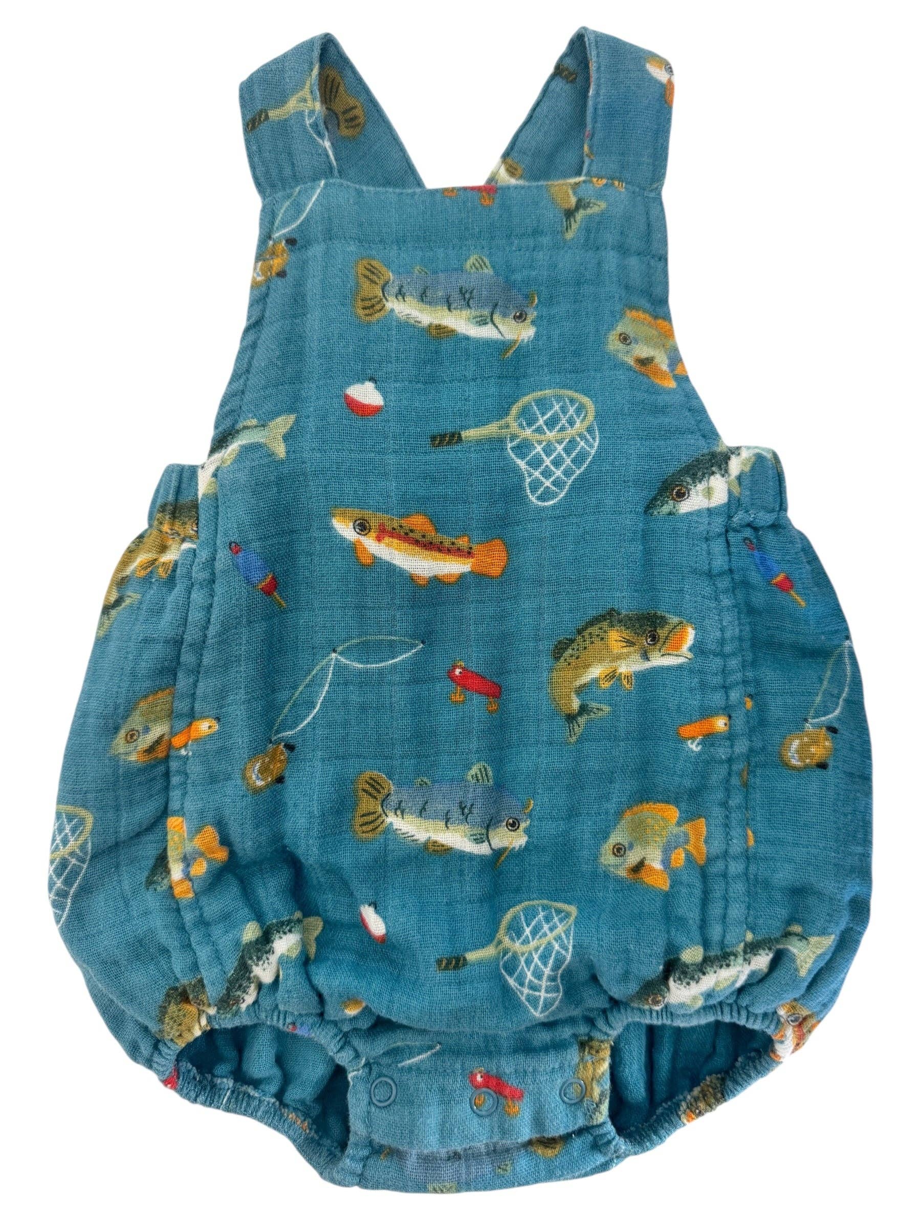 Gone Fishing / Muslin Retro Sunsuit: 3-6M