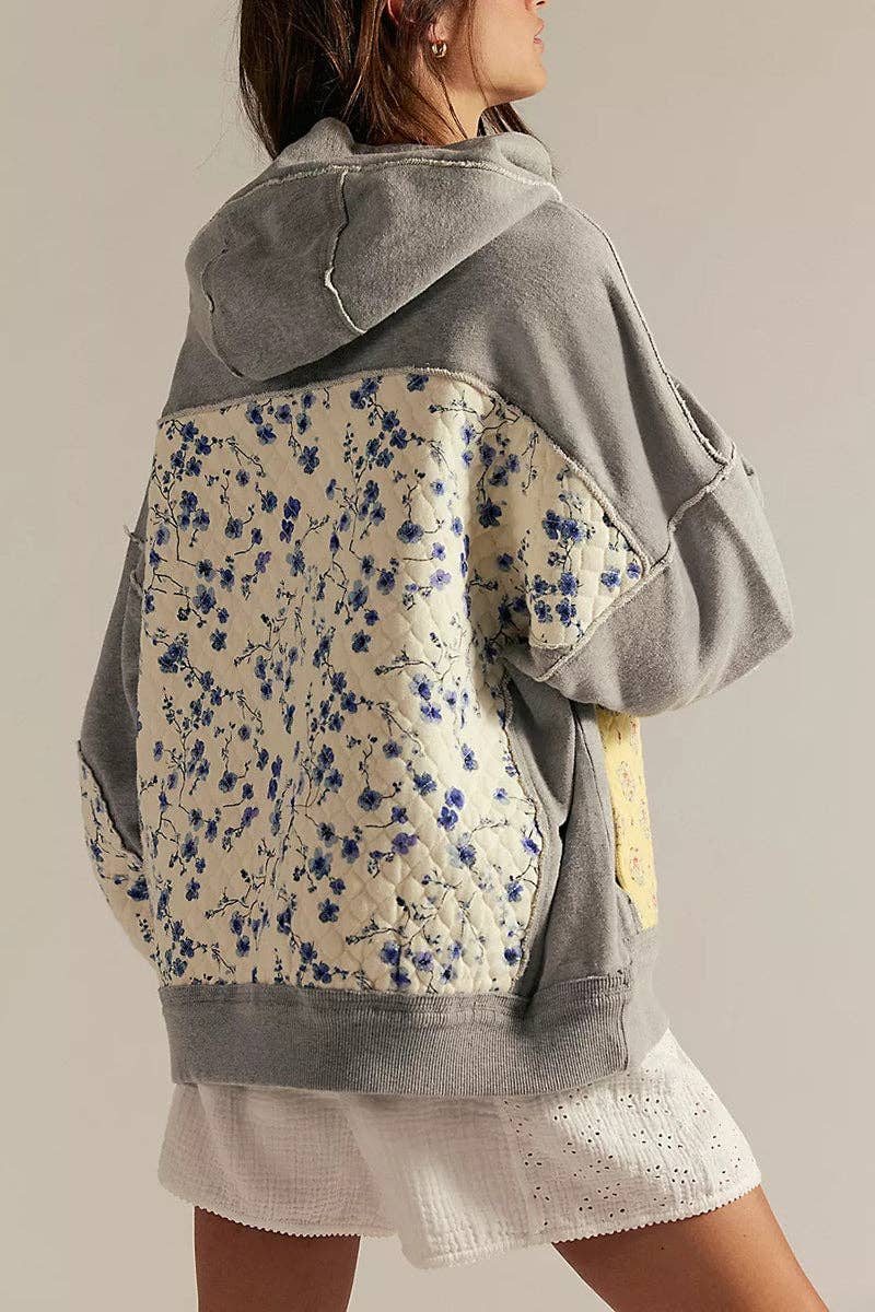 Mccolin - Patchwork Quilted Hoodie Sweatshirt: BLACK / L