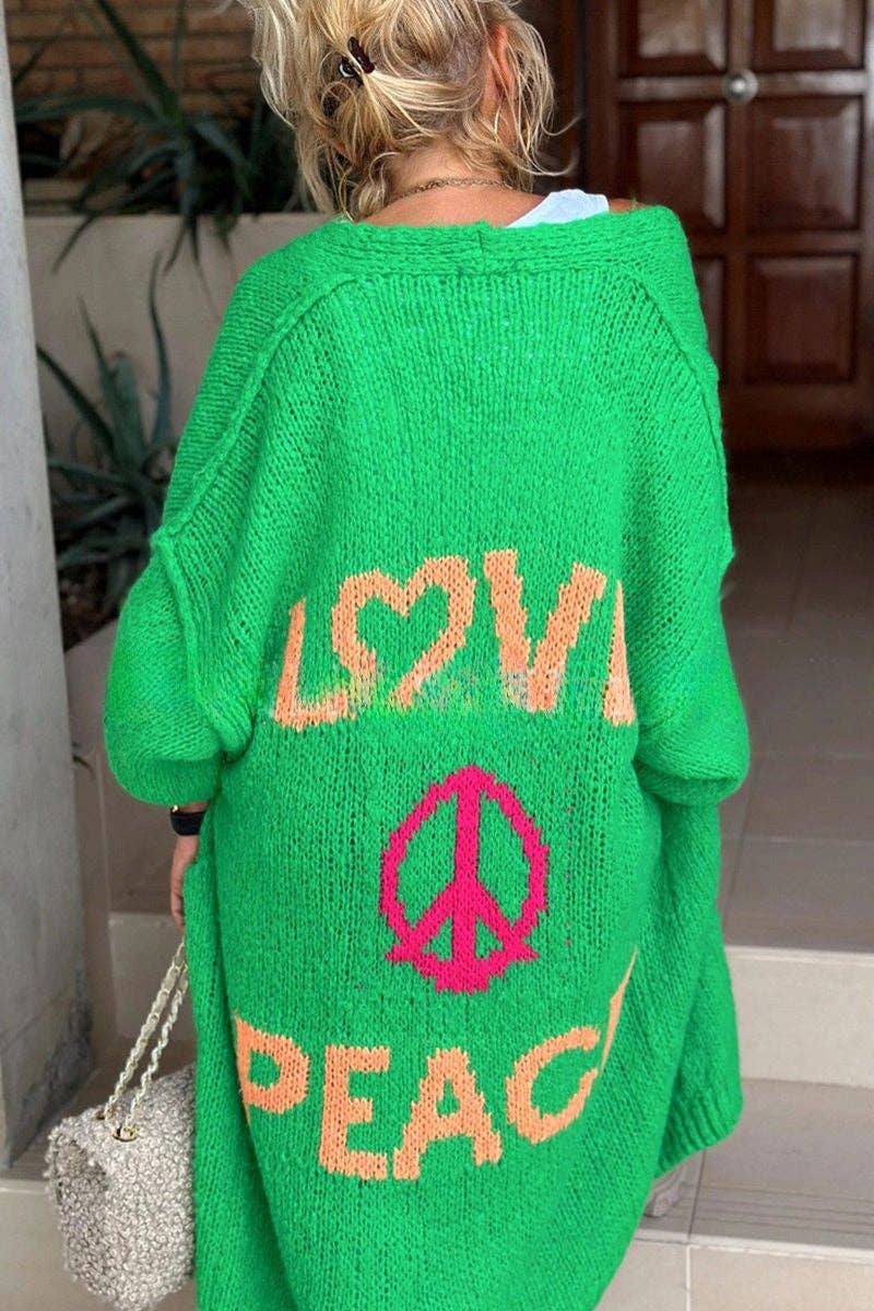 Mccolin - Love & Peace Graphic Cardigan: ORANGE / SM