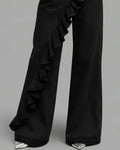 Rosa Clothing - Vintage Asymmetrical Ruffle Detail Wide Leg Jeans: Black / M