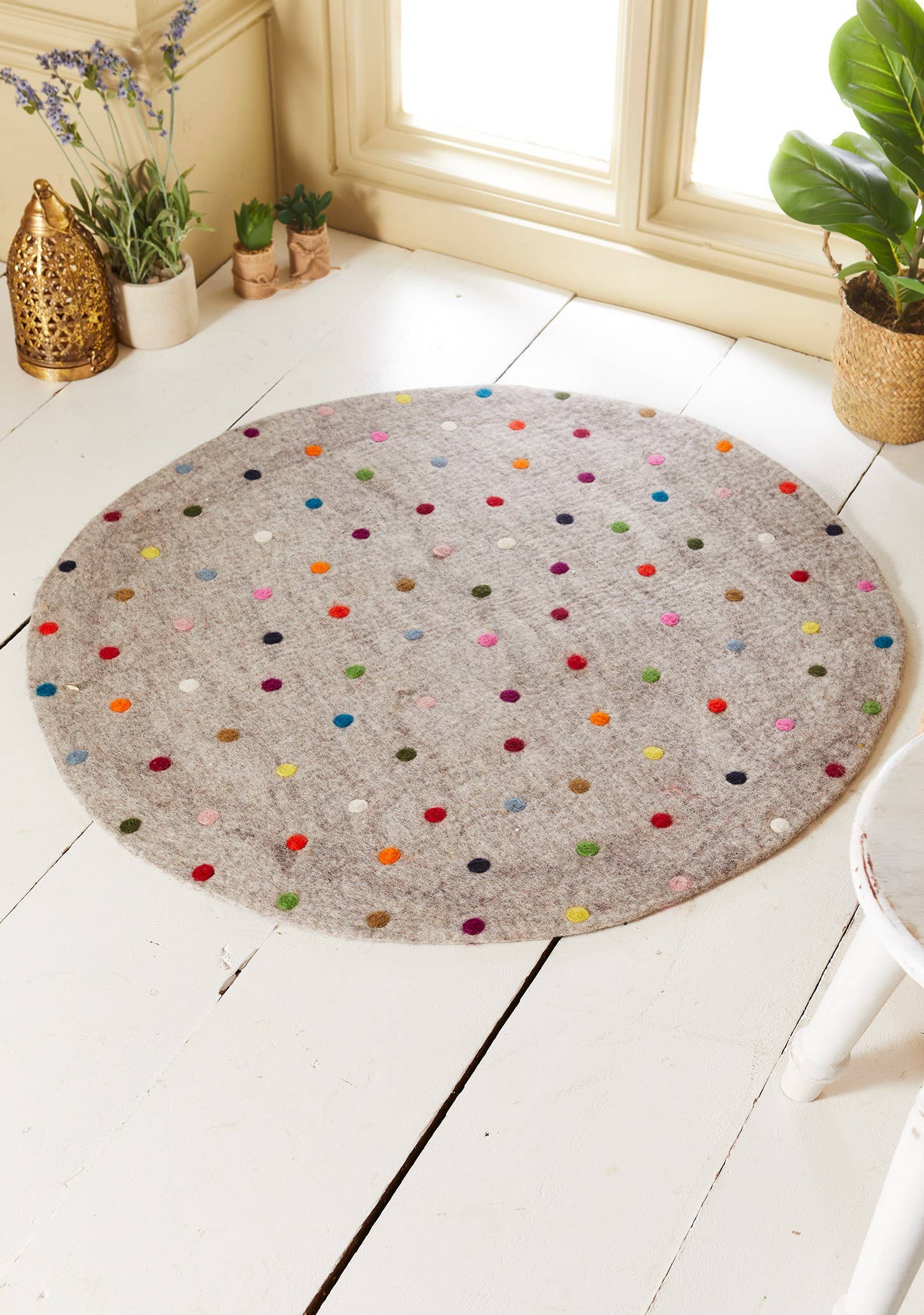 Dotty Round Needle Felted Rug, 90Cm