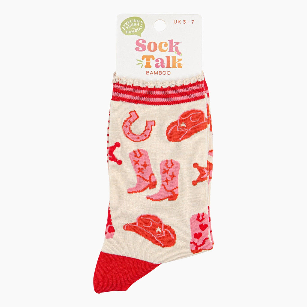 Sock Talk - Wild West Cowboy Boots Bamboo Socks in Cream: UK 3-7 | EU 36-40 | US 5-9