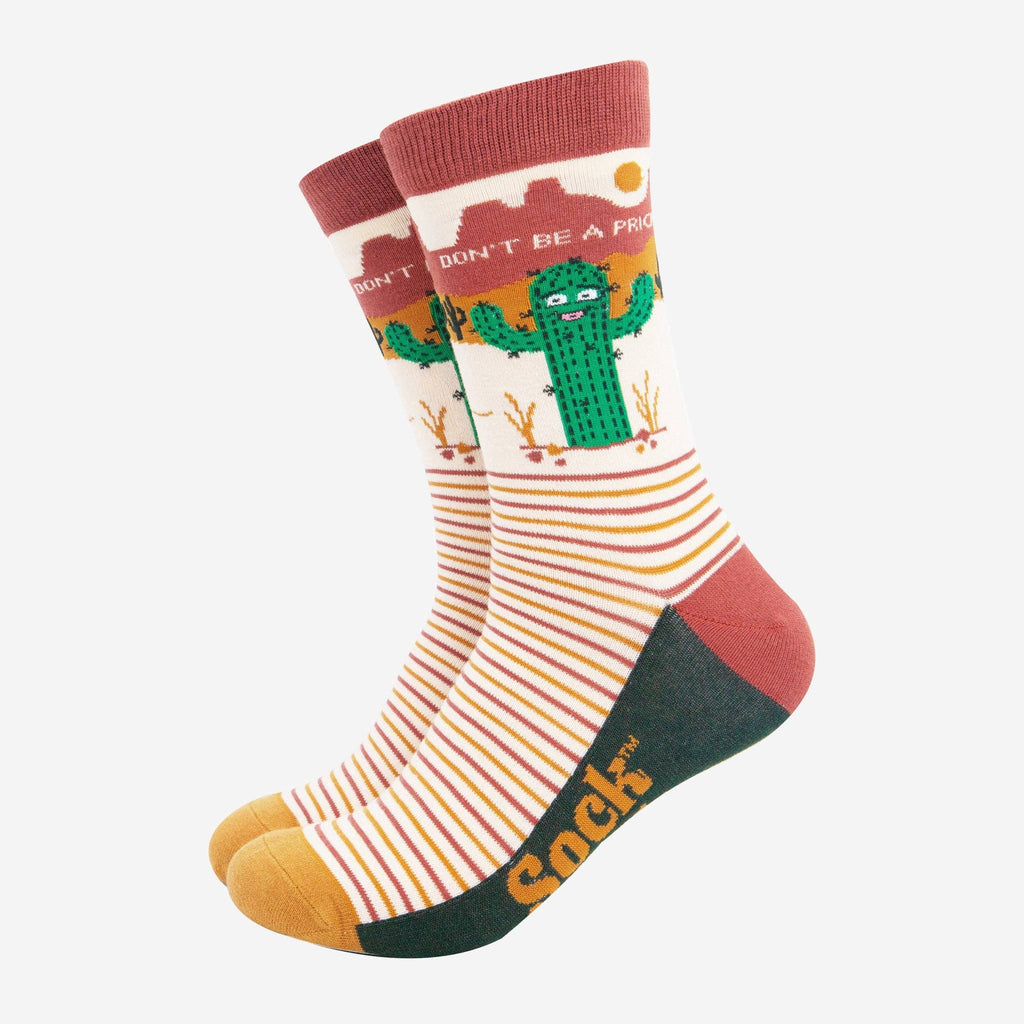 Sock Talk - Men's Combed Cotton Crew Socks- Cream, Prickly Cactus: UK 7-11 | EU 40.5-46 | US 8-12