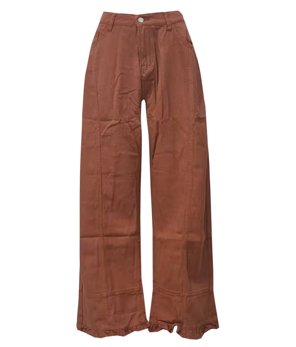 Rosa Clothing - Vintage Patchwork Seam Ruffle Hem Baggy Wide Leg Jeans: A / L