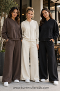 Kurt Muller - Two Piece Scuba Wide Leg Cotton Lounge Set: Beige