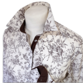 Salamander Shirts Ltd - Grenouille Brown Countryside Sketch Print Cotton Shirt: S