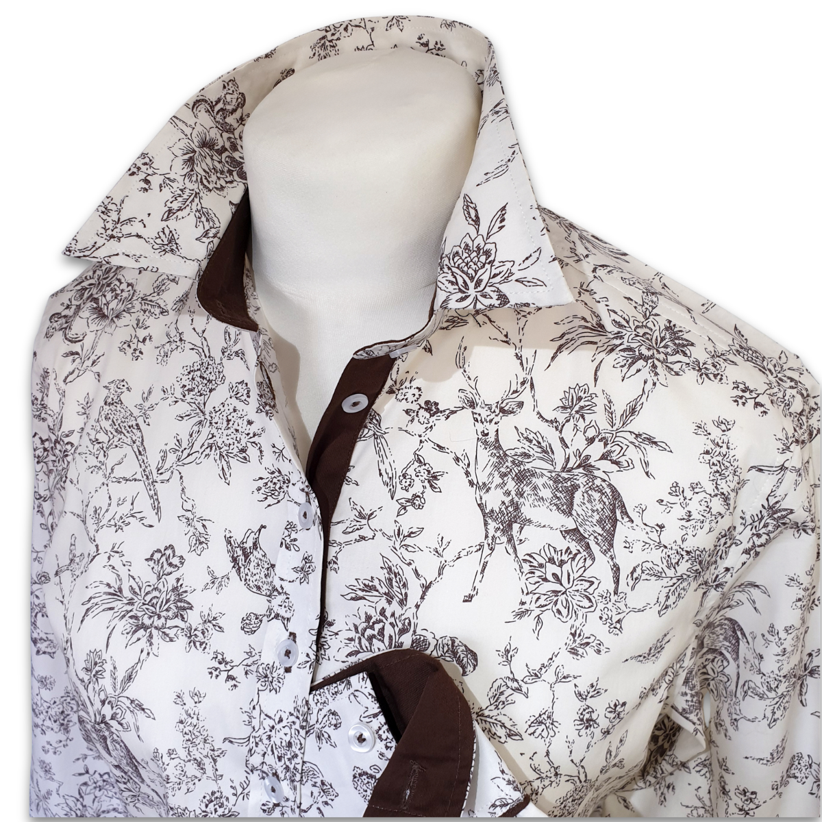Salamander Shirts Ltd - Grenouille Brown Countryside Sketch Print Cotton Shirt: L
