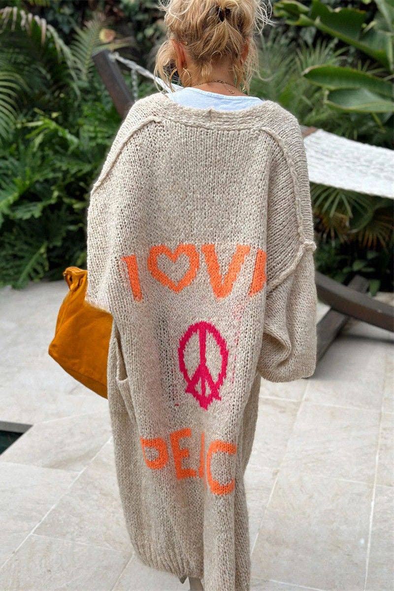 Mccolin - Love & Peace Graphic Cardigan: ORANGE / SM