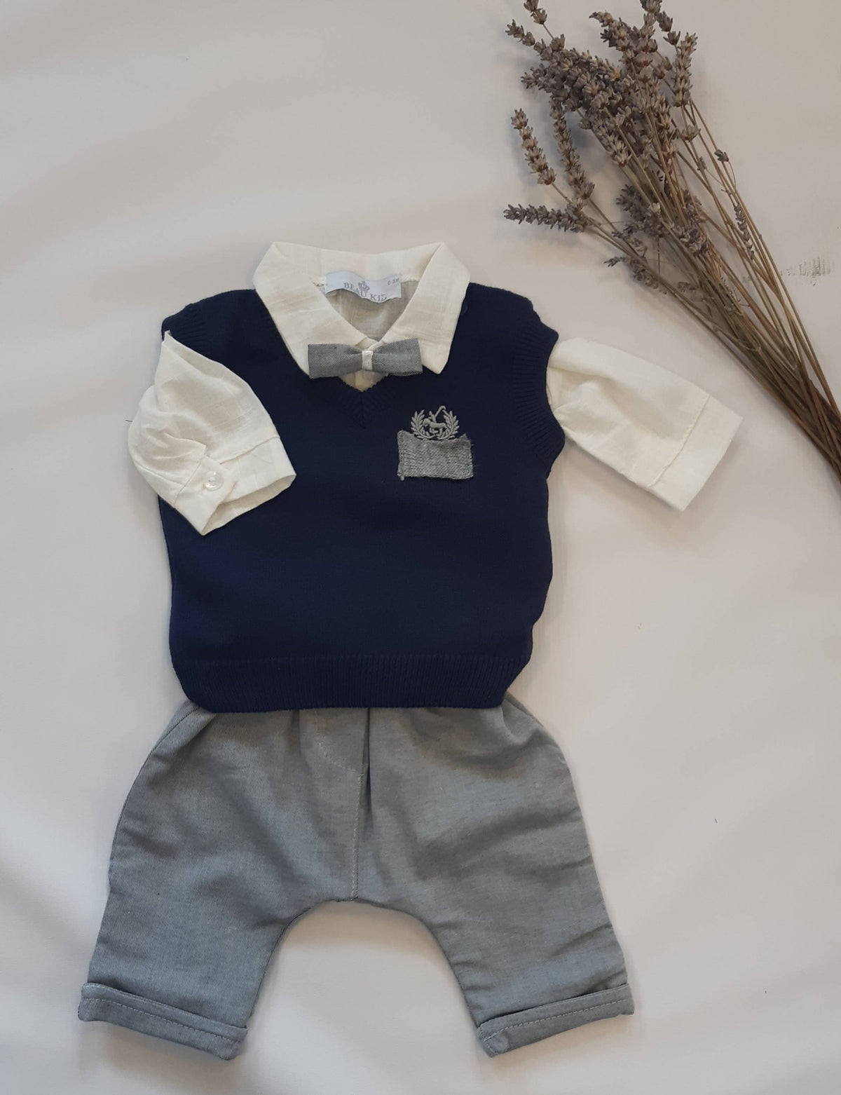 BEAU KiD - 503 Baby Boys 3-Piece Tank Top Clothing Set: Navy / Cotton/knitted / 6-9 mths