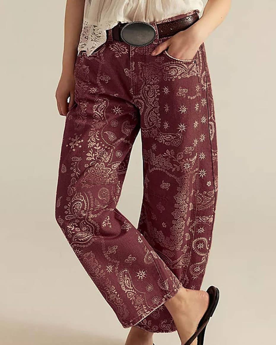 Rosa Clothing - Y2k Western Vintage Paisley Printed Jeans: Cowboy / L