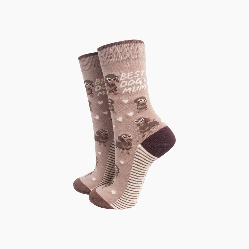 Sock Talk - Best Dog Mum Combed Cotton Socks in Beige: UK 3-7 | EU 36-40 | US 5-9