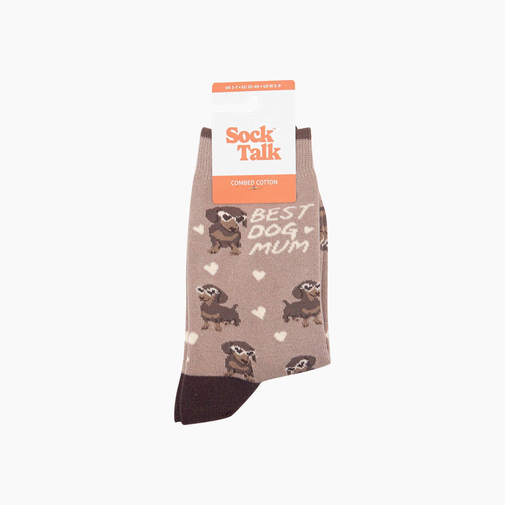 Sock Talk - Best Dog Mum Combed Cotton Socks in Beige: UK 3-7 | EU 36-40 | US 5-9