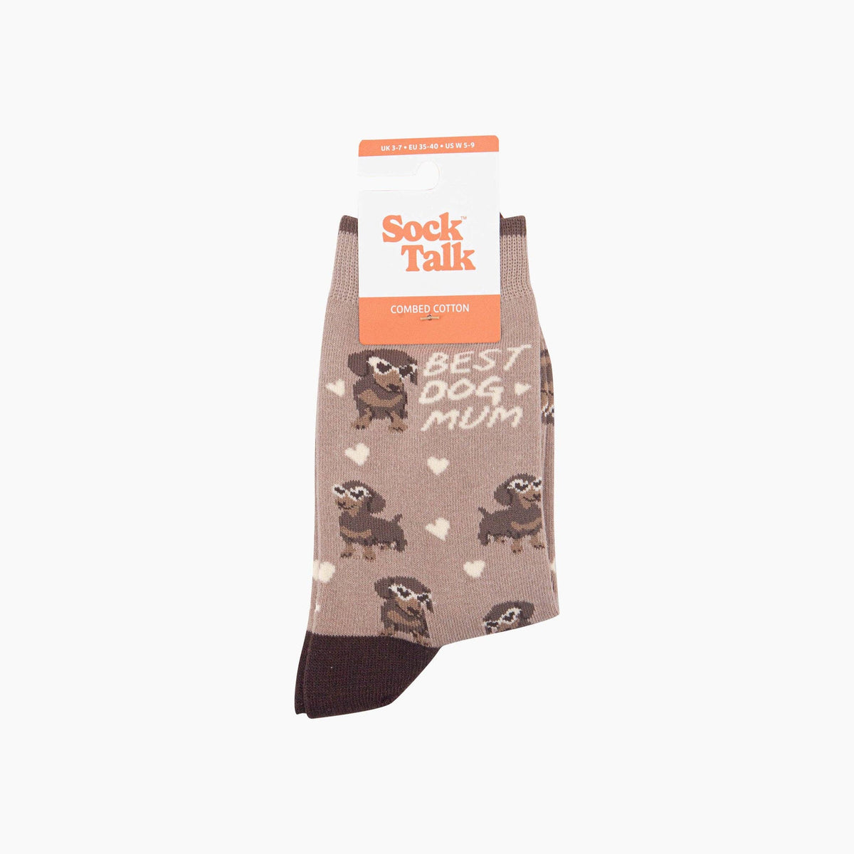 Sock Talk - Best Dog Mum Combed Cotton Socks in Beige: UK 3-7 | EU 36-40 | US 5-9