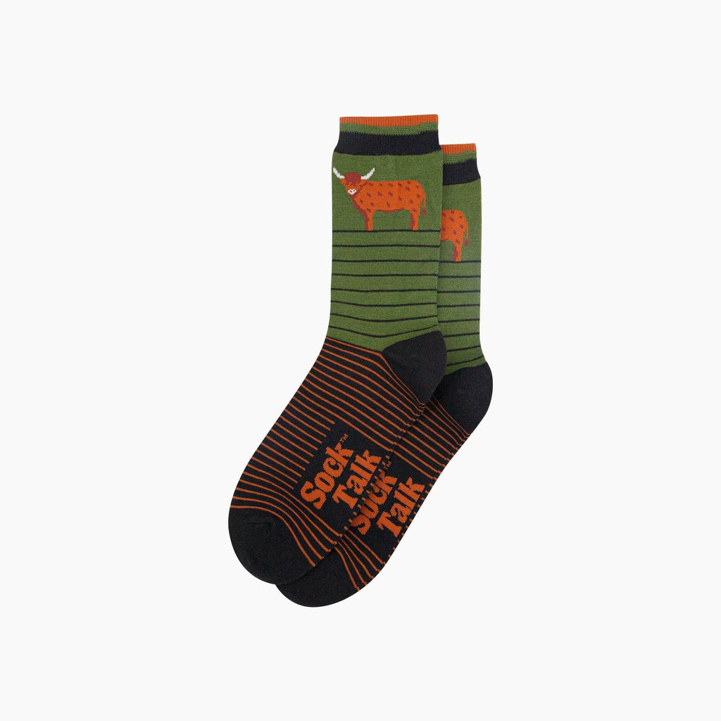 Sock Talk - Highland Cow Striped Bamboo Socks in Green: UK 7-11 | EU 40.5 -46 | US 8-12